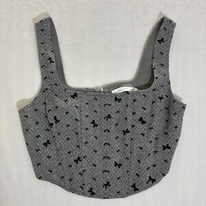 Altar'd State Corset Top Medium Gray Herringbone Bow Print Polyester Structured